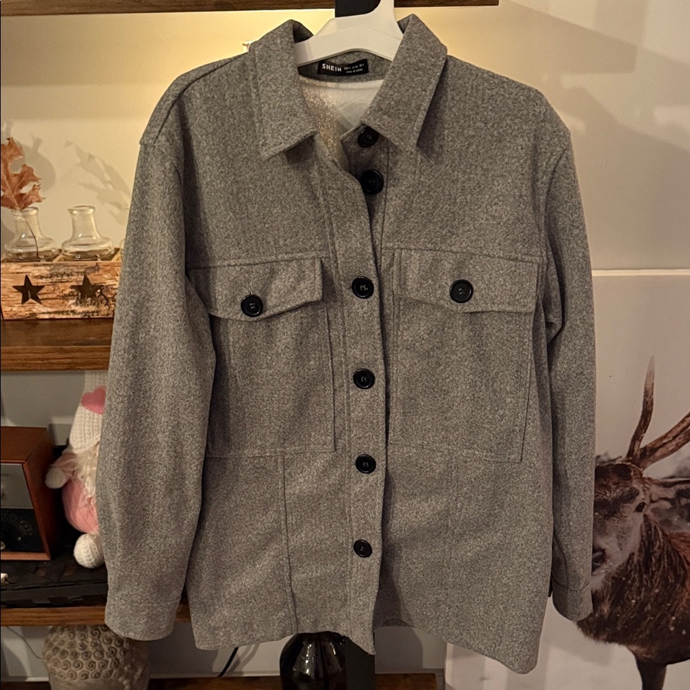 SHEIN Gray Button-Up Jacket